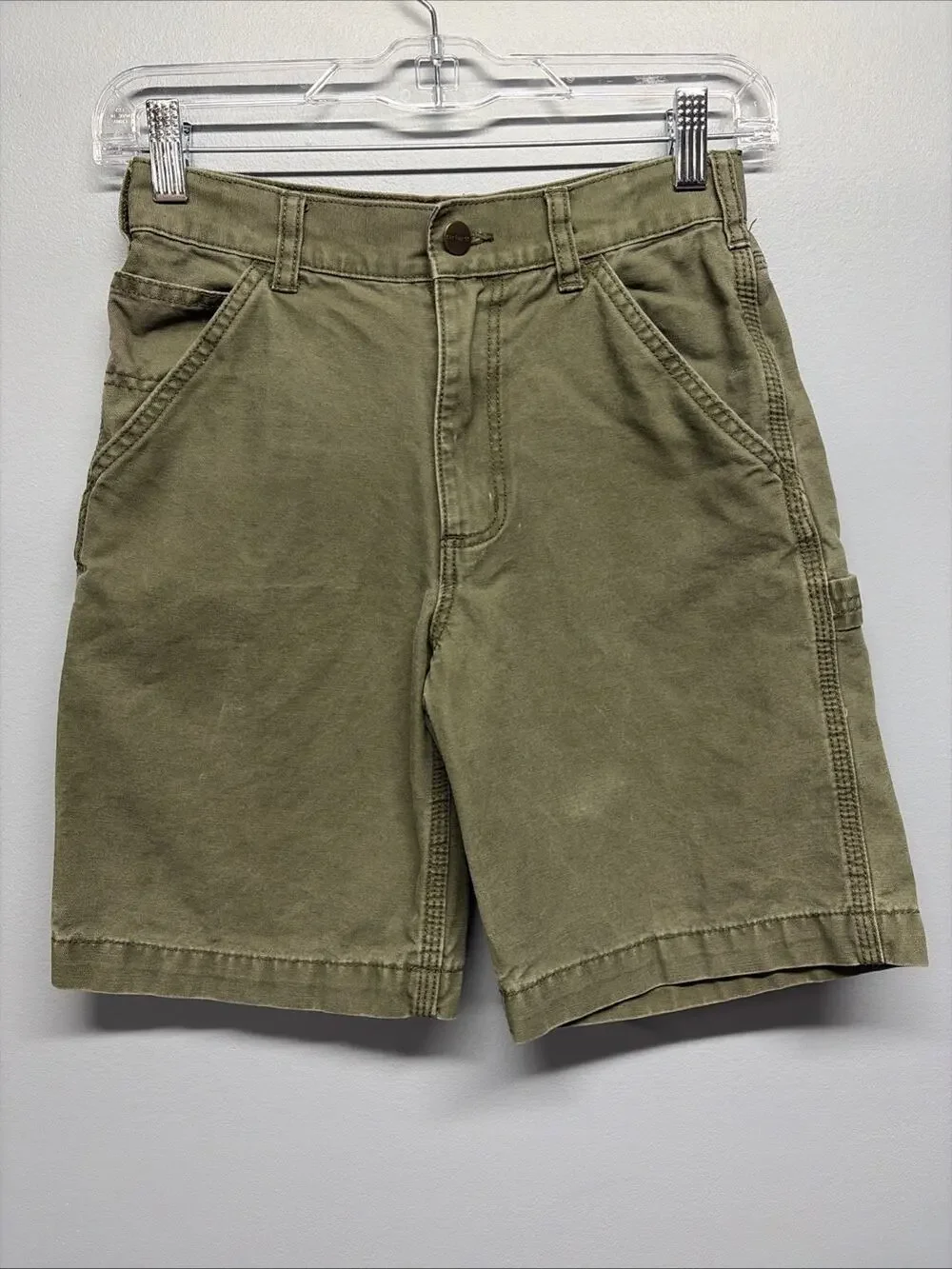 Carhartt Shorts Boys Sz 10 Green Canvas Cargo Workwear/Pockets